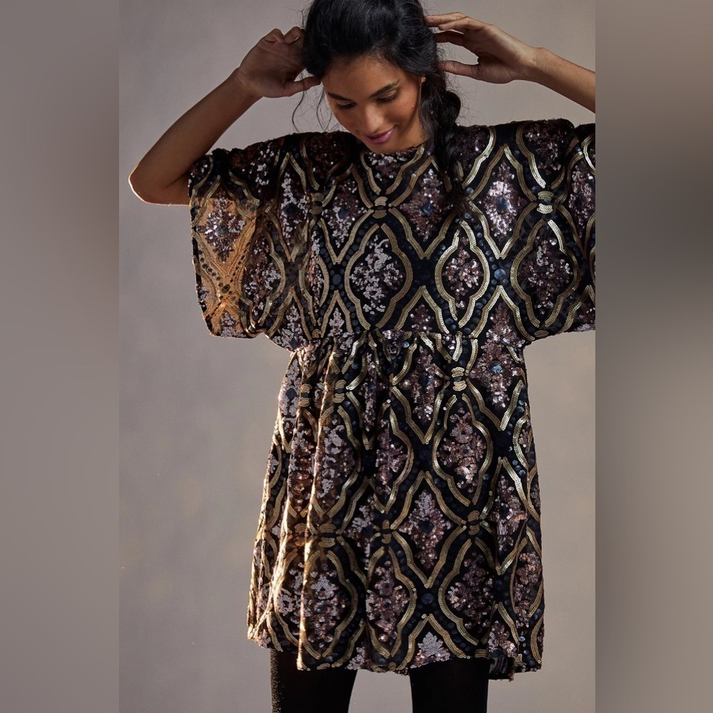 NWT By Anthropologie Amalia Sequined Tunic Dress Size XXS Petite
